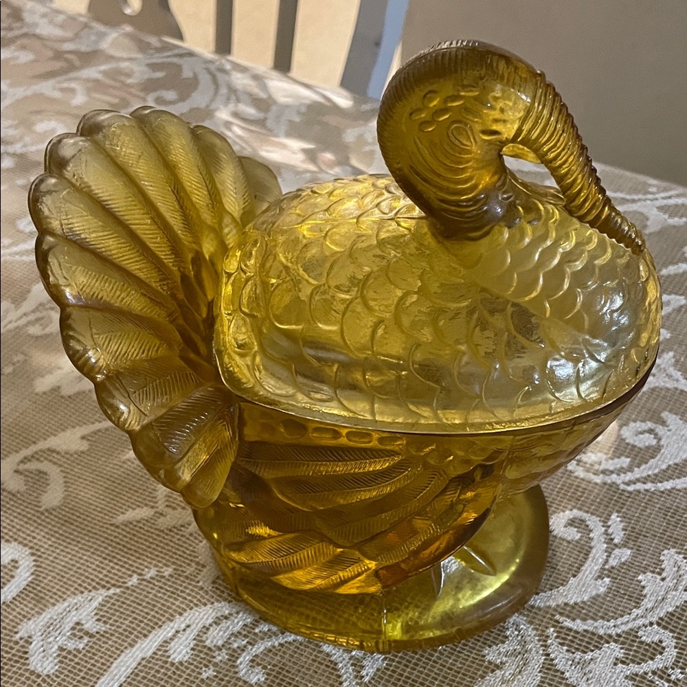 Vintage L.E.Smith Amber Glass Turkey Dish